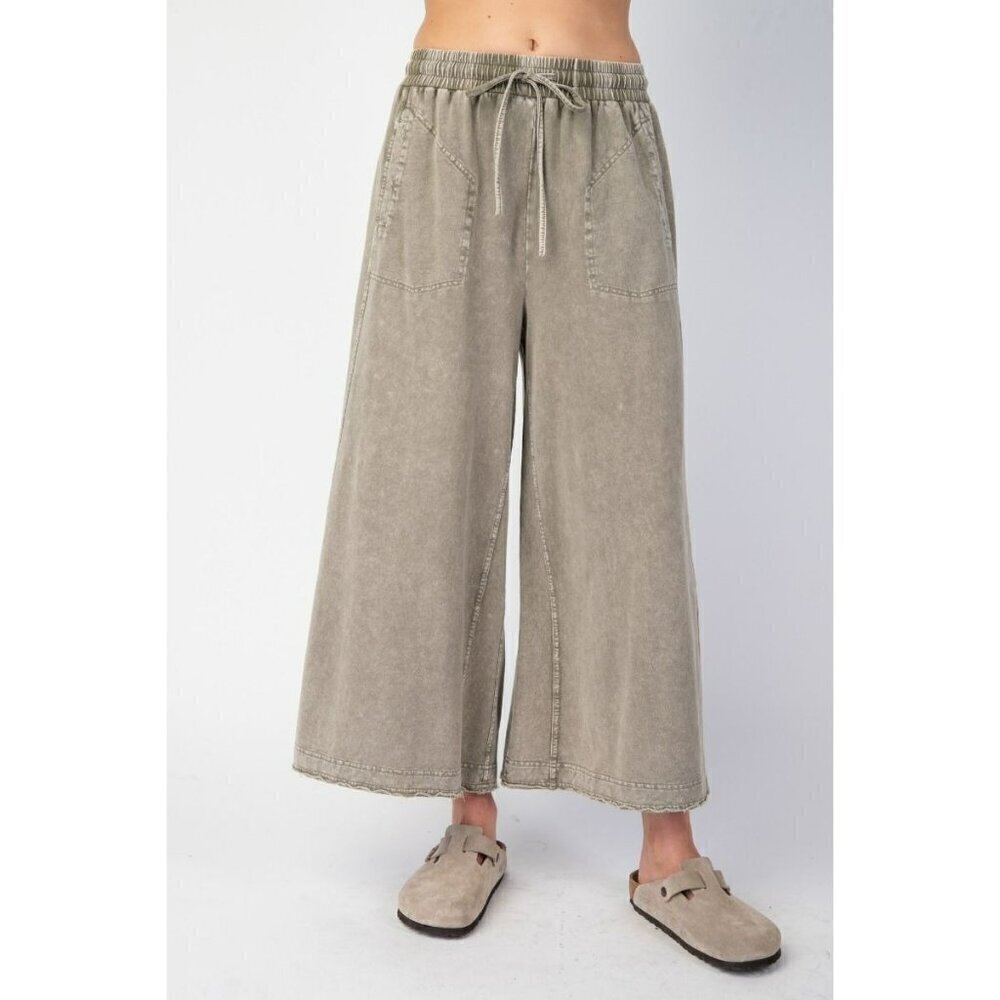 Cozy On The Go Mineral Washed Terry Knit Pants in Faded Mocha